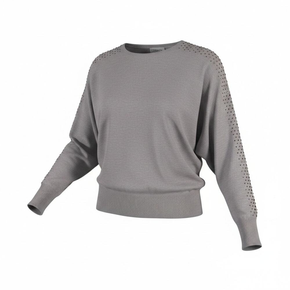 Carmen Marc Valvo Gray Embellished Batwing Sweater L